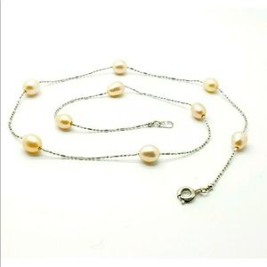 Vintage 18K White Gold Plated Bamboo Ball Beads Natural Pearl Necklace